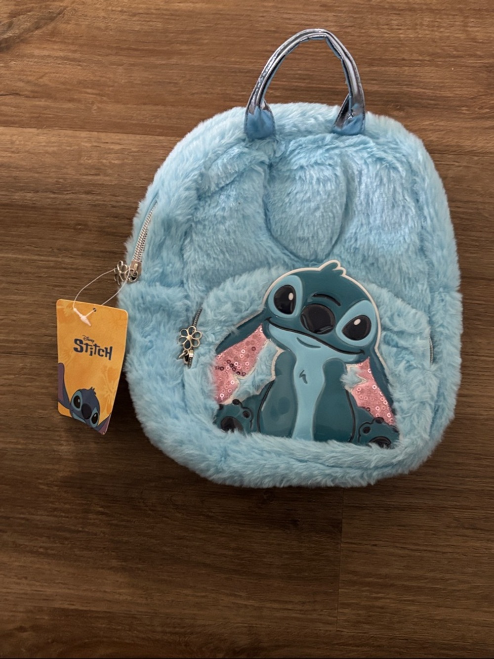 Disney Light Blue Stitch Plush Mini Backpack with Sequin Ears